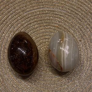 Banded Onyx Egg Green Brown Striated Polished  Decor Easter Set of Two Eggs